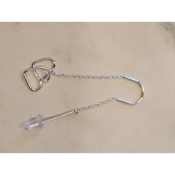 Sterling Silver Double Heart Threader Earrings With Chain Design - Picture 5 of 5